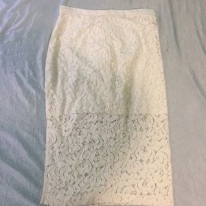Cream lace pencil skirt